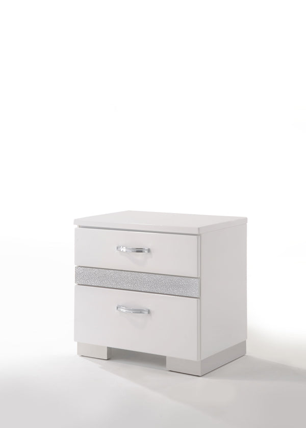 English Elm Naima White High Gloss Nightstand with Jewelry Drawer, Felt-Lined 3-Drawer Modern Accent Table B2726P261854