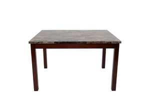 English Elm 5 5-Piece Dining Set with Faux Marble Top, Two-Tone Finish, Upholstered Chairs & Bench for Versatile Spaces B089P390143