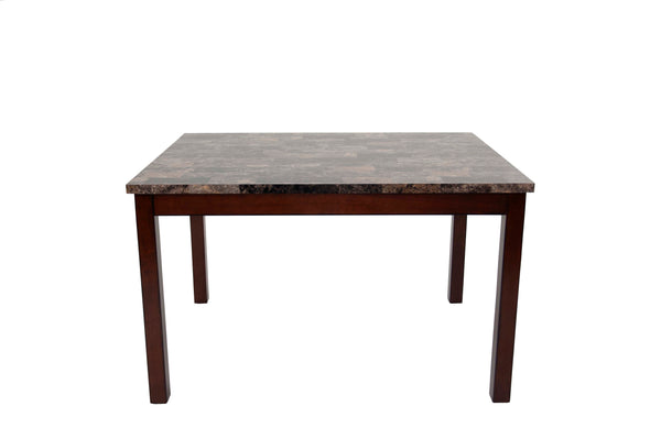 English Elm 5 5-Piece Dining Set with Faux Marble Top, Two-Tone Finish, Upholstered Chairs & Bench for Versatile Spaces B089P390143