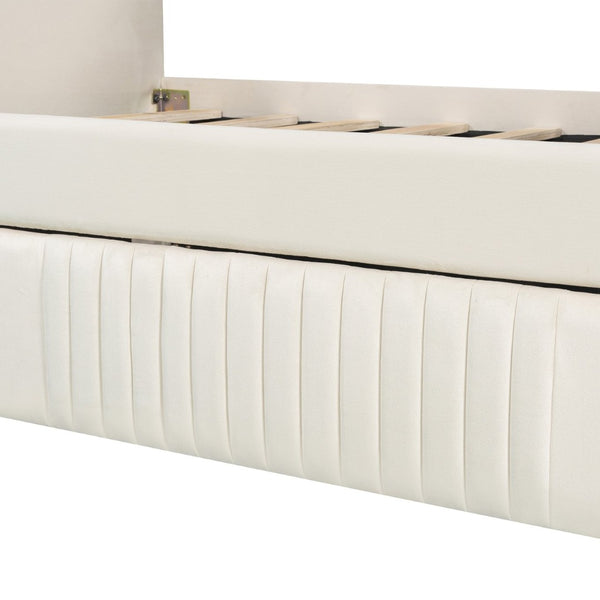 English Elm Upholstered Velvet Twin Daybed with Pull Out Trundle Sofa for Guest or Kids Room LP100127AAA