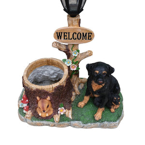 English Elm Rottweiler Mother and Puppy Sculptural Garden Planter Weatherproof Outdoor Accent W5398P464249