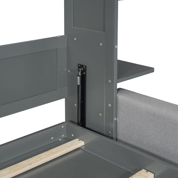 English Elm Queen Murphy Bed with Integrated Sofa Space Saving Fold Down Cabinet for Studio Living Gray LP000591AAE-1