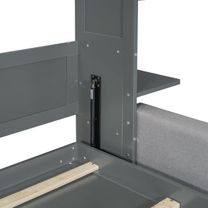 English Elm Queen Murphy Bed with Integrated Sofa Space Saving Fold Down Cabinet for Studio Living Gray LP000591AAE-2