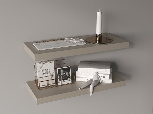 English Elm Floating Shelves - Sleek Taupe Design, 2 Modern Shelves For Stylish Storage & Display In Any Room B097P250916