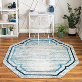 Unique Loom Oasis Fountain Machine Made Border Rug Blue, Ivory/Navy Blue/Gray 6' 1" x 6' 1"