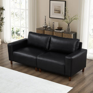 English Elm 78.5" Mid-century Faux Leather Loveseat with Solid Wood Legs for Living Room or Apartment Black W1097S00252
