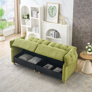 English Elm French Retro Cloud Fabric Double-Seat Sofa — Compact Solid Wood Frame, Sponge Comfort, 500lb Capacity Green W1658S00119