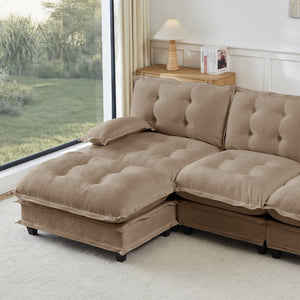 English Elm 107" U Shaped Chenille Sectional Cloud Sofa with Ottomans Deep Seat Modular Living Room Light Coffee W714S01709
