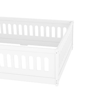 English Elm Full Size Floor Bed With Safety Guardrails And Built-In Door For Kids' Bedrooms And Playrooms W1820P240537