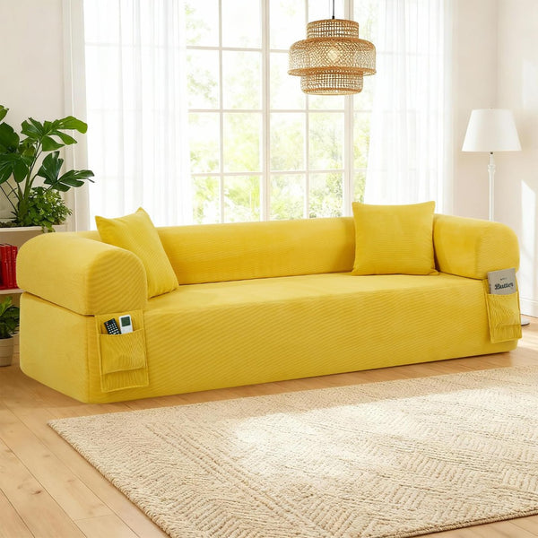 English Elm 3seater Corduroy Cloud Sofa No Assembly Pillow Soft Seating for Apartments and Living Rooms Yellow W3396P483186
