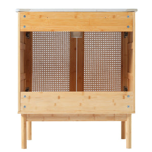English Elm 30-inch bamboo bathroom vanity with handwoven rattan doors, soft-close hinges, ample storage beauty WF530472AAD