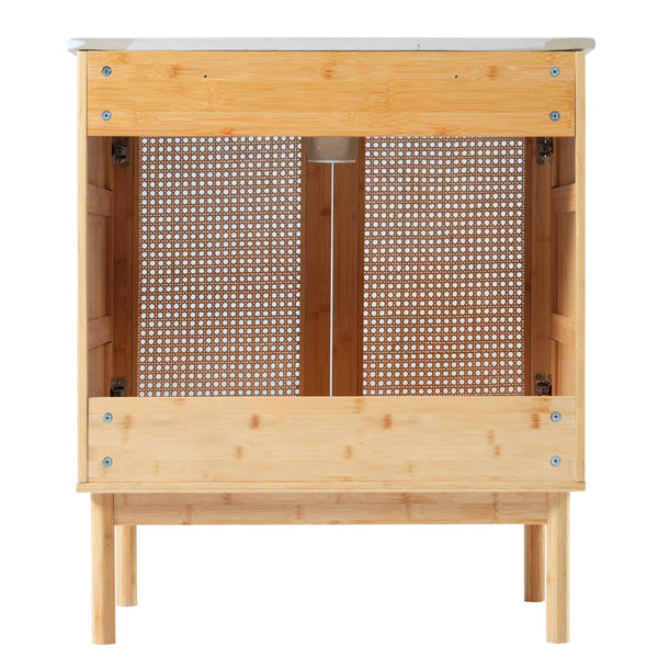 English Elm 30-inch bamboo bathroom vanity with handwoven rattan doors, soft-close hinges, ample storage beauty WF530472AAD