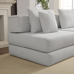 English Elm Oversized Corduroy Modular Sectional Sofa Low Profile Floor Lounge with Six Pillows W1885S00040