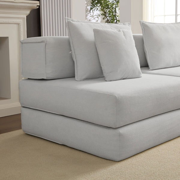 English Elm Oversized Corduroy Modular Sectional Sofa Low Profile Floor Lounge with Six Pillows W1885S00040