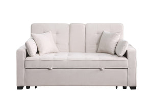 English Elm Corrado Woven Fabric Sleeper Loveseat with Console Cup Holders and Charging Ports Beige B2749S00242