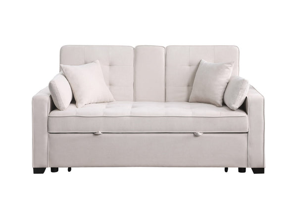 English Elm Corrado Woven Fabric Sleeper Loveseat with Console Cup Holders and Charging Ports Beige B2749S00242