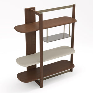 VIG Furniture Denali Mid-Century Walnut Left-Facing 4-Tier Display Shelf With Tea Glass, Gold Accents & Ceramic VGCS-DS-24127-L
