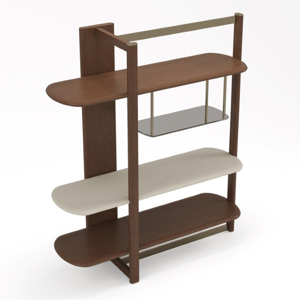 VIG Furniture Denali Mid-Century Walnut Left-Facing 4-Tier Display Shelf With Tea Glass, Gold Accents & Ceramic VGCS-DS-24127-L