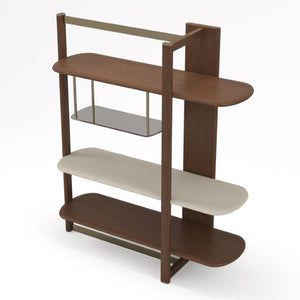 VIG Furniture Denali Right-Facing Mid-Century Walnut Four-Tier Display Shelf With Tea Glass & Gold Accents VGCS-DS-24127-R