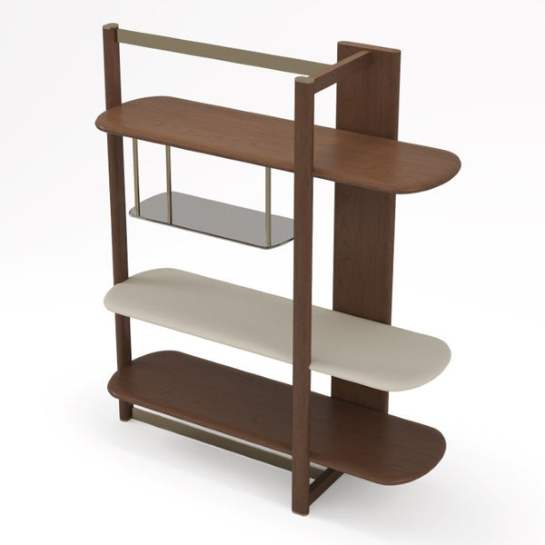 VIG Furniture Denali Right-Facing Mid-Century Walnut Four-Tier Display Shelf With Tea Glass & Gold Accents VGCS-DS-24127-R