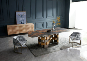 VIG Furniture Falzone Sculptural Ceramic Dining Table With Oak Veneer Pedestal, Seats 10, Durable Matte Finish VGVC-T2573