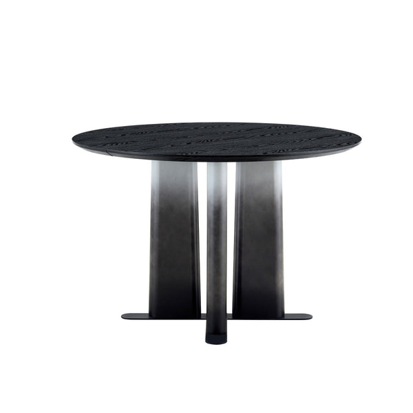 English Elm Modern Round Pedestal Dining Set Six Tufted Pvc Chairs Black Wood Grain Mdf Top W3875S00079