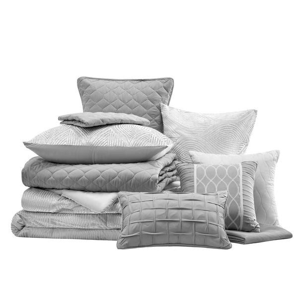 English Elm 10-piece California King Velvet Jacquard Comforter Set Layered Bedding with Microfiber Shams Grey B035P482945