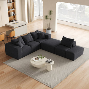 English Elm Modern Upholstered Sectional Sofa Set Modular 132" L-Shape Chenille Couch with 6 Pillows, No-Assembly Comfort and FlexibilityReadable? Black W834S00500