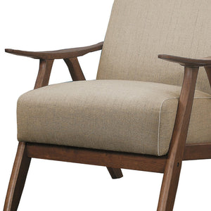 English Elm Fabric Upholstered Mid-century Accent Chair Curved Wooden Arms Angled Tapered Legs Brown B056P416784
