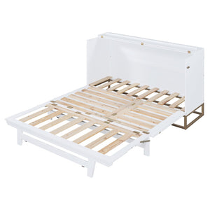 English Elm Murphy Queen Wall Bed with Frosted Glass Cabinet Facade Gold Legs Pine Frame White N820S00028K