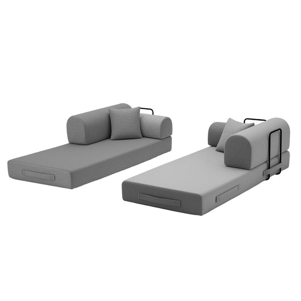 English Elm Convertible Corduroy Floor Sofa Folds Flat as Sleeper Daybed for Studio Living Light Grey W5532P438816
