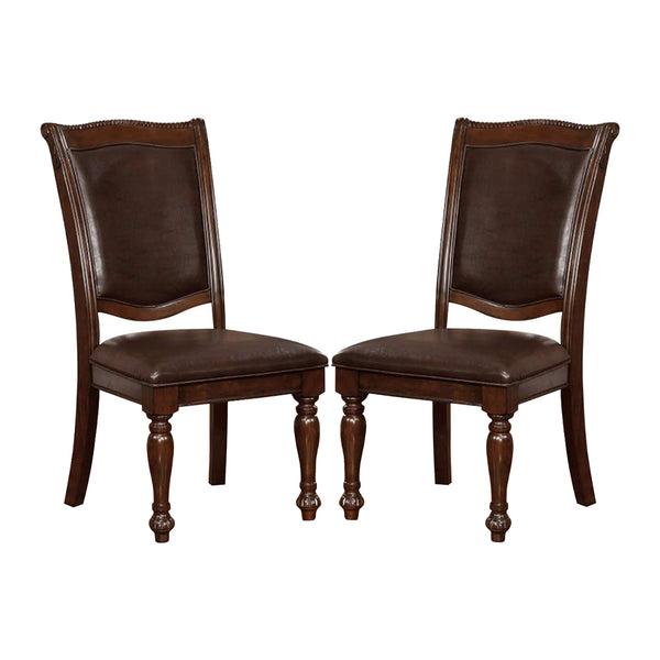 English Elm Set of 2 Leatherette Upholstered Side Chairs Brown Cherry Finish Espresso Seating Rope Trim Elegance B016P222691