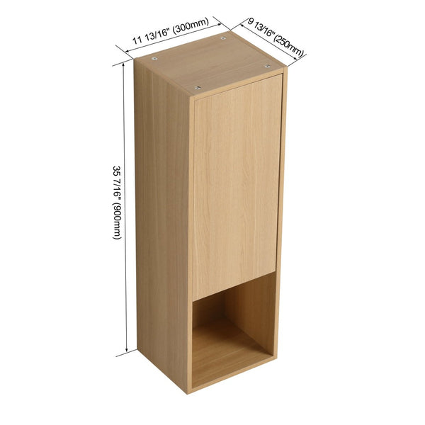 English Elm 12 Inch Oak Wall Mounted Bathroom Cabinet Soft Close Door Engineered Wood Storage W1972P457938
