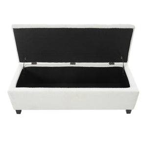 English Elm Ottoman Storage Bench Boucle Tufted Upholstered with Rubberwood Legs Bedroom Entryway N779P369512W