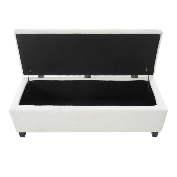 English Elm Ottoman Storage Bench Boucle Tufted Upholstered with Rubberwood Legs Bedroom Entryway N779P369512W