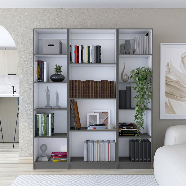 English Elm Davie Modern 3-Piece Home Bookcase Set with 14 Spacious Shelves, Slim XS Units for Stylish Storage Multicolor 41 L x 28 W x 5 H B200S00347