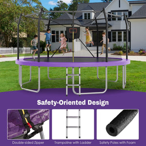 English Elm 16ft Round Outdoor Trampoline Galvanized Steel Frame Basketball Hoop Safety Net Purple N739S000004A