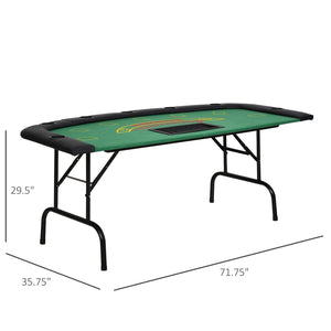 English Elm Soozier Foldable Poker Table, 72" Casino-Style For 7 Players With Cup Holders & Green Felt Surface W2225P217201-GIGA