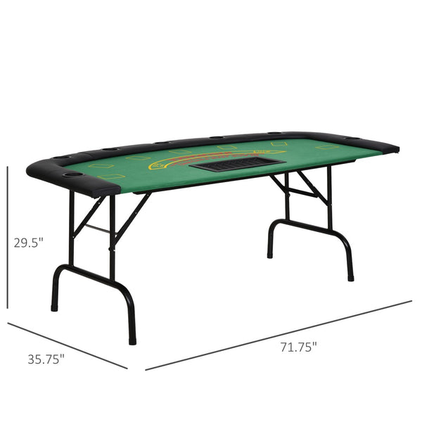 English Elm Soozier Foldable Poker Table, 72" Casino-Style For 7 Players With Cup Holders & Green Felt Surface W2225P217201-GIGA
