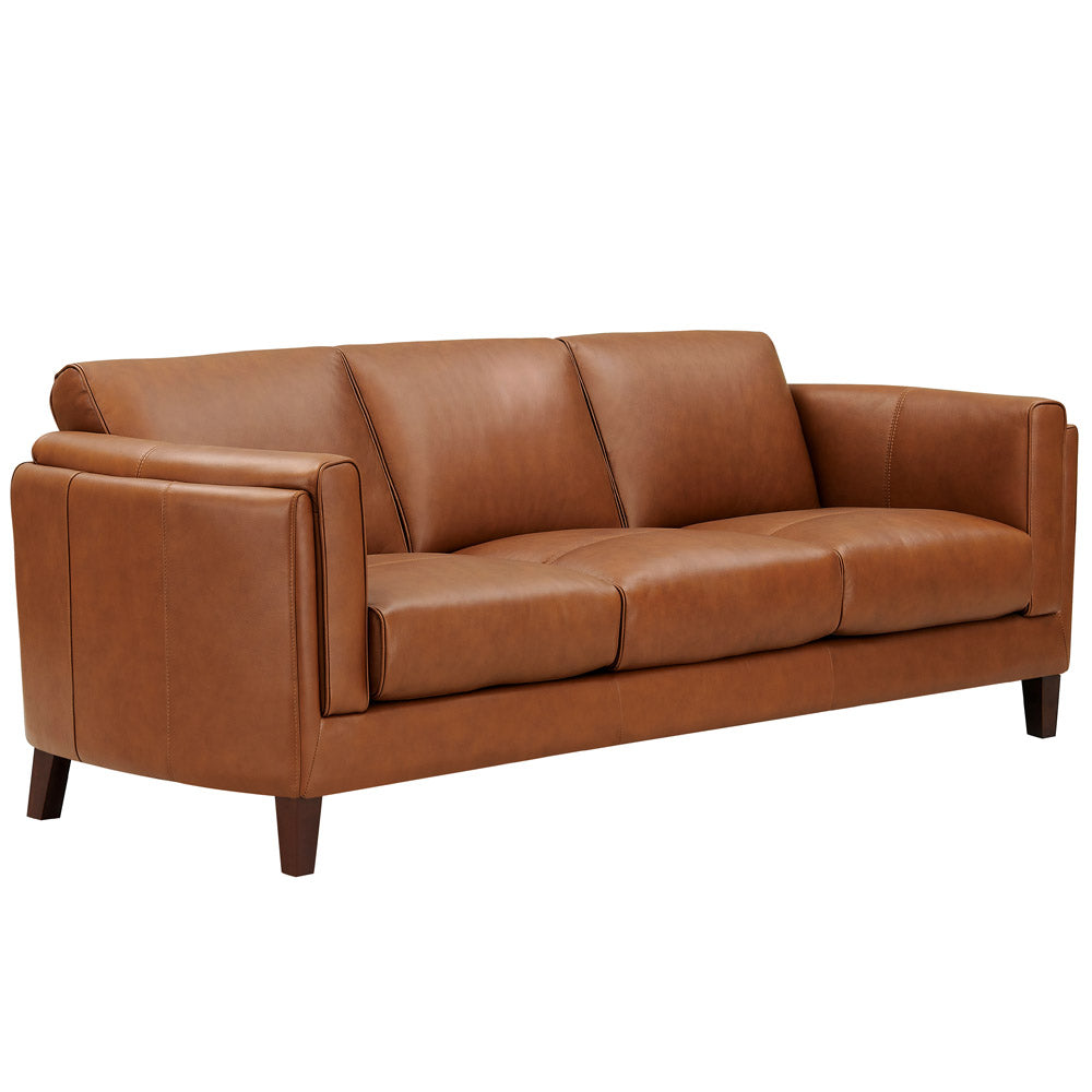 English Elm Maui Top-Grain Leather Sofa Brown — Pocket Coil Seats, Memory Foam & Feather Down, Solid Wood Frame B2705P211700
