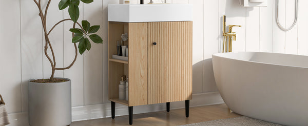 English Elm 21.6" Wood Left Side Storage Bathroom Vanity with Ceramic Sink, Soft-Close Door, Gold Handles, Modern SV000007AAD