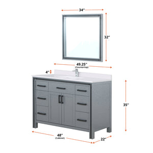 English Elm Dark Grey 48" Bath Vanity with White Quartz Top, Chrome Faucet & 34" Mirror — Durable Scratch-Resistant Finish B2731S01346