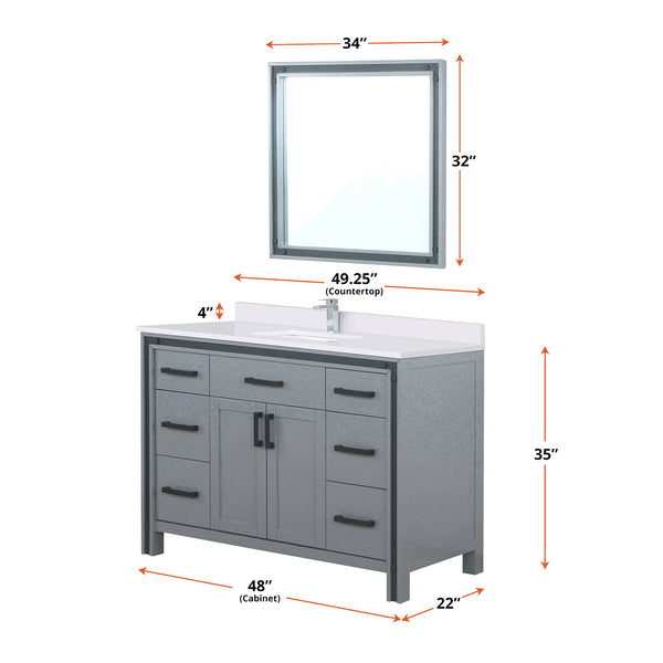 English Elm Dark Grey 48" Bath Vanity with White Quartz Top, Chrome Faucet & 34" Mirror — Durable Scratch-Resistant Finish B2731S01346