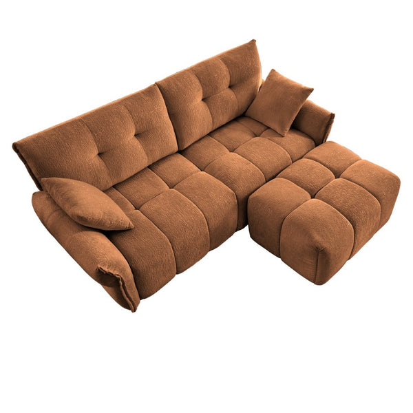 English Elm Modern Chenille Two-seater Sofa with Matching Ottoman for Living Room Apartment Burnt Orange W714S01660