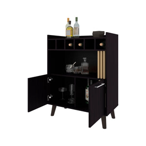 English Elm Yucca Mid-Century Bar Cabinet Wengue – Wine Storage for 5 Bottles, Display Shelves & Hidden Cupboard B128P263714