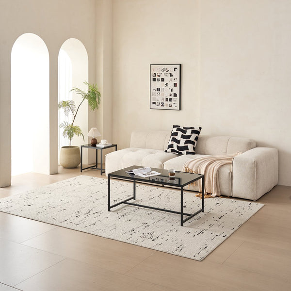 English Elm Black Glass Coffee Table - Versatile Tempered Glass & Metal Legs For Modern Living Room & Patio Use W1718P362677