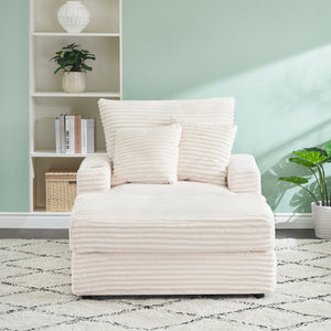 English Elm 39-inch Spring Corduroy Armchair and Ottoman Set with Cup Holder, Plush Sponge Cushions, 350lb Support White W1658S00046