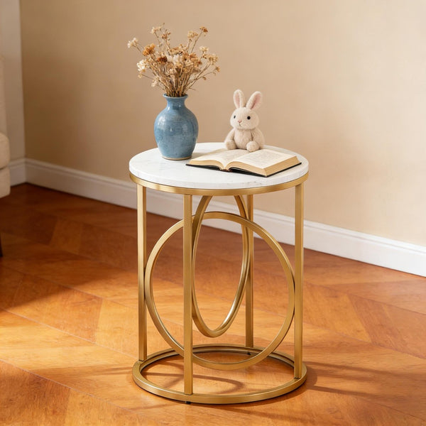 English Elm Wooden Round Side Table Compact Farmhouse End with Scratch Resistant Surface T3971P450036