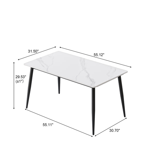 English Elm 55.12" Modern Rectangular Dining Table With White Artificial Stone Top & Black Metal Legs For 6 W1535S00491
