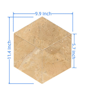 English Elm Hexagon Gold Beige Yellow Marble Tiles - Polished & Textured Natural Stone For Elegant Interiors W1696P262334